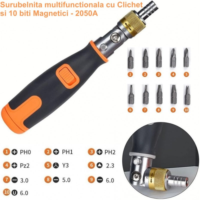 Set surubelnita cu clichet si 10 biti magnetici: PH0, PH1, PH2, Pz2, Y3 si biti slot