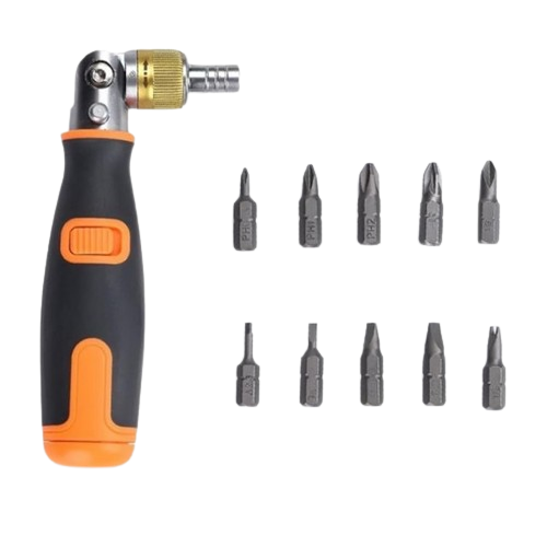 Surubelnita multifunctionala 10 in 1 cu clichet bidirectional, cap articulat si 10 biti magnetici inclusi