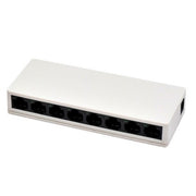 Switch retea 8 porturi 10/100Mbps, format compact de birou, plug-and-play, carcasa alba cu porturi RJ45