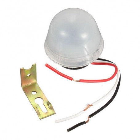 Senzor crepuscular 24V dezasamblat cu accesorii: carcasa, suport metalic si fire rosu, negru si alb