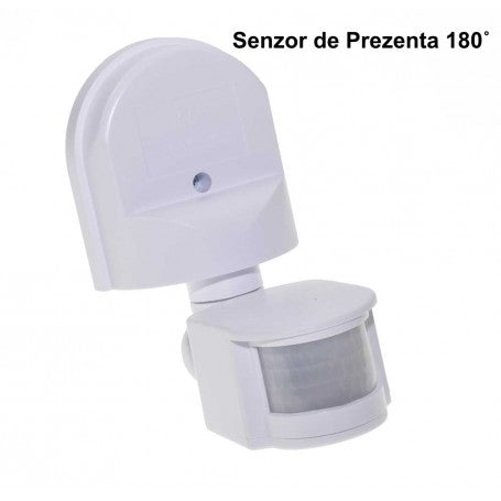 Senzor de prezenta 180 grade, vedere frontala cu lentila PIR si brat reglabil