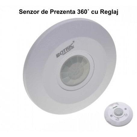 Senzor de prezenta 360 grade pentru tavan, vedere frontala si profil compact