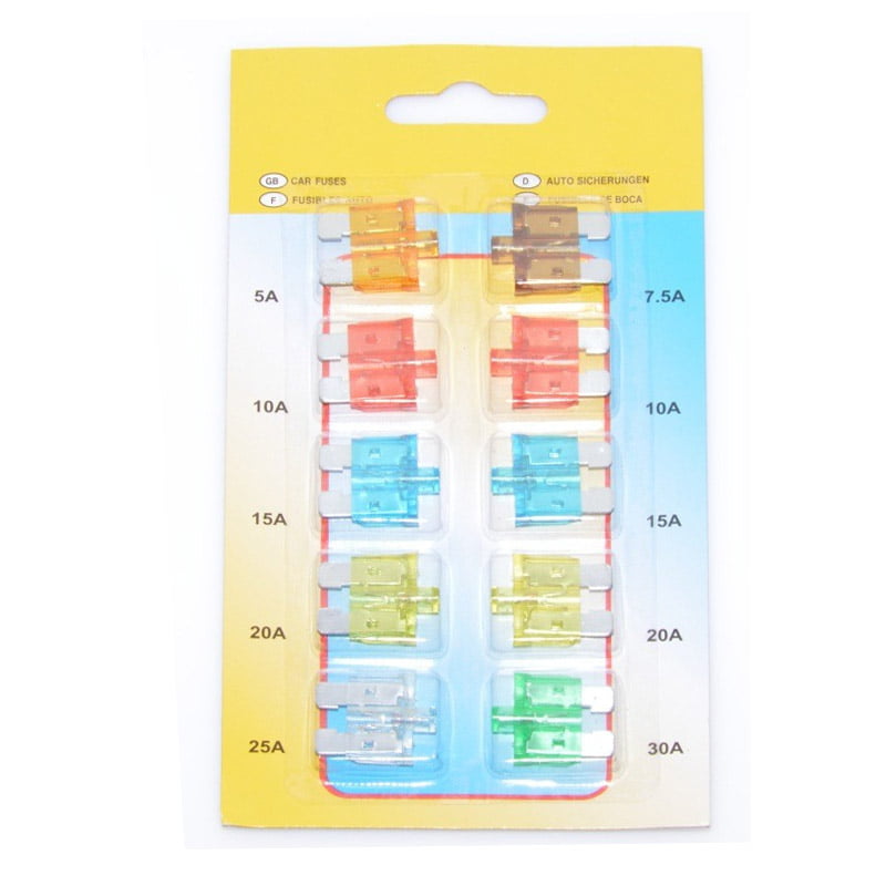 Set 10 sigurante auto lama cu indicator LED, amperaje 5A-30A, cod culori international, blister