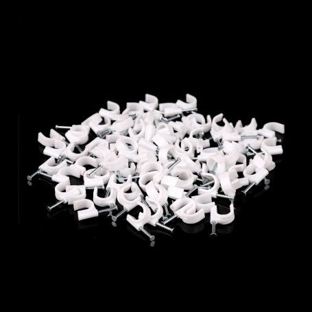 Set 100 cleme cu cui albe 14mm, vedere de ansamblu cu toate piesele din pachet