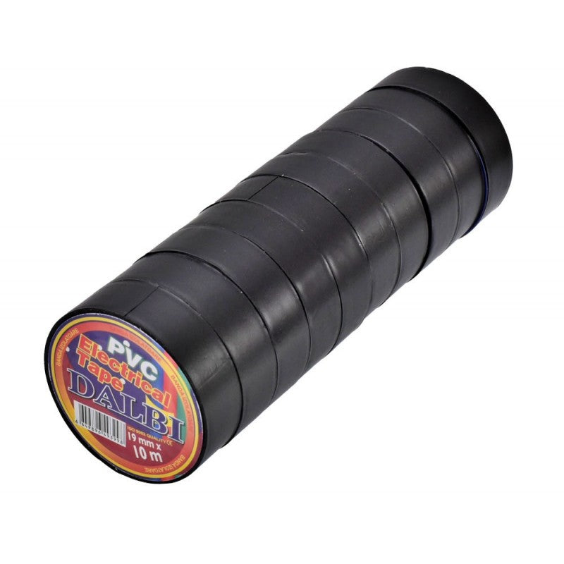 set 10 role banda izolatoare PVC negra 19mm x 10m, dispuse orizontal