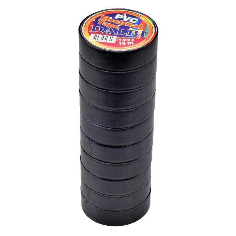 set 10 role banda izolatoare PVC ignifuga negra 19mm, stivuite vertical
