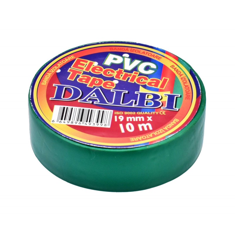 Banda izolatoare PVC verde ignifuga, 19mm x 10m, rola simpla cu eticheta colorata