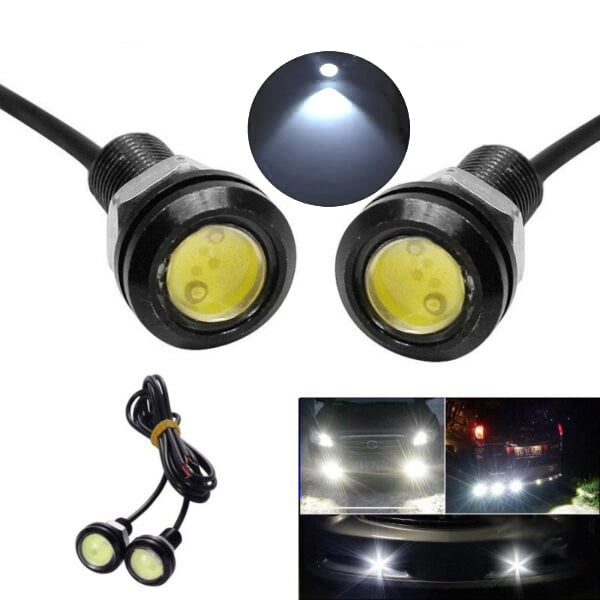 Set 2 LED auto 9W 18mm, 12V, lumina alba, cu optica tip lupa, montaj filet, utilizare zi si noapte