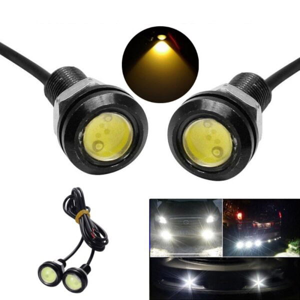 Set 2 LED auto 9W 12V galben 18mm aprins cu efect luminos, montat pe masina noaptea