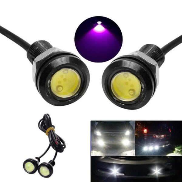 Set 2 LED auto eagle eye 18mm 9W mov, lumina mov intensa si exemple montaj pe caroserie