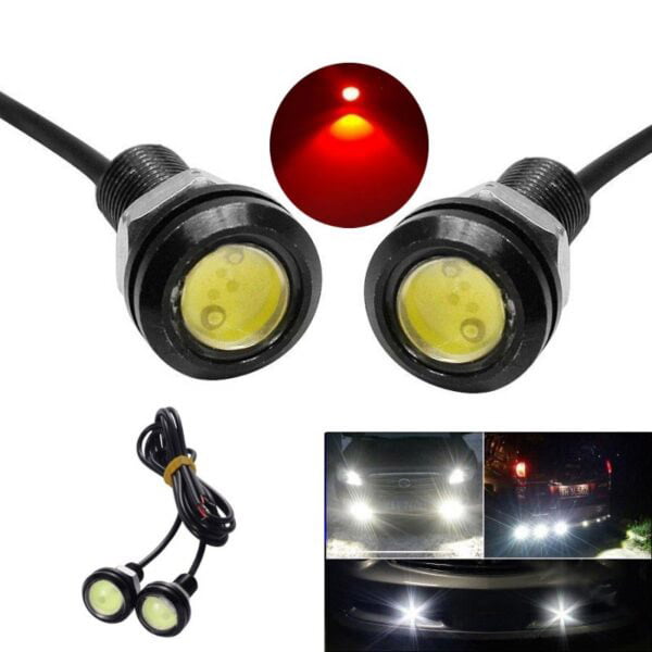 Set 2 leduri auto 9W 12V diametru 18mm rosu, pentru stop sau semnalizare, cu lupa integrata si cablu