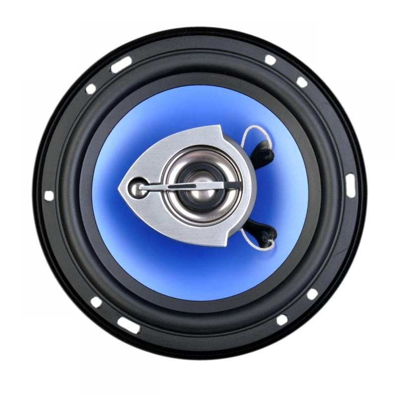 Difuzor auto triaxial 6 inch fara grila, tweeter metalic central pe con albastru, vedere frontala