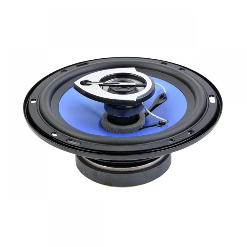 Difuzor auto triaxial 6 inch fara grila, vedere laterala cu tweeter metalic si con albastru