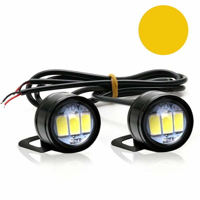 Set 2 leduri auto moto rotunde 23mm 9W galben, suport metalic si cablu inclus, protectie IP65