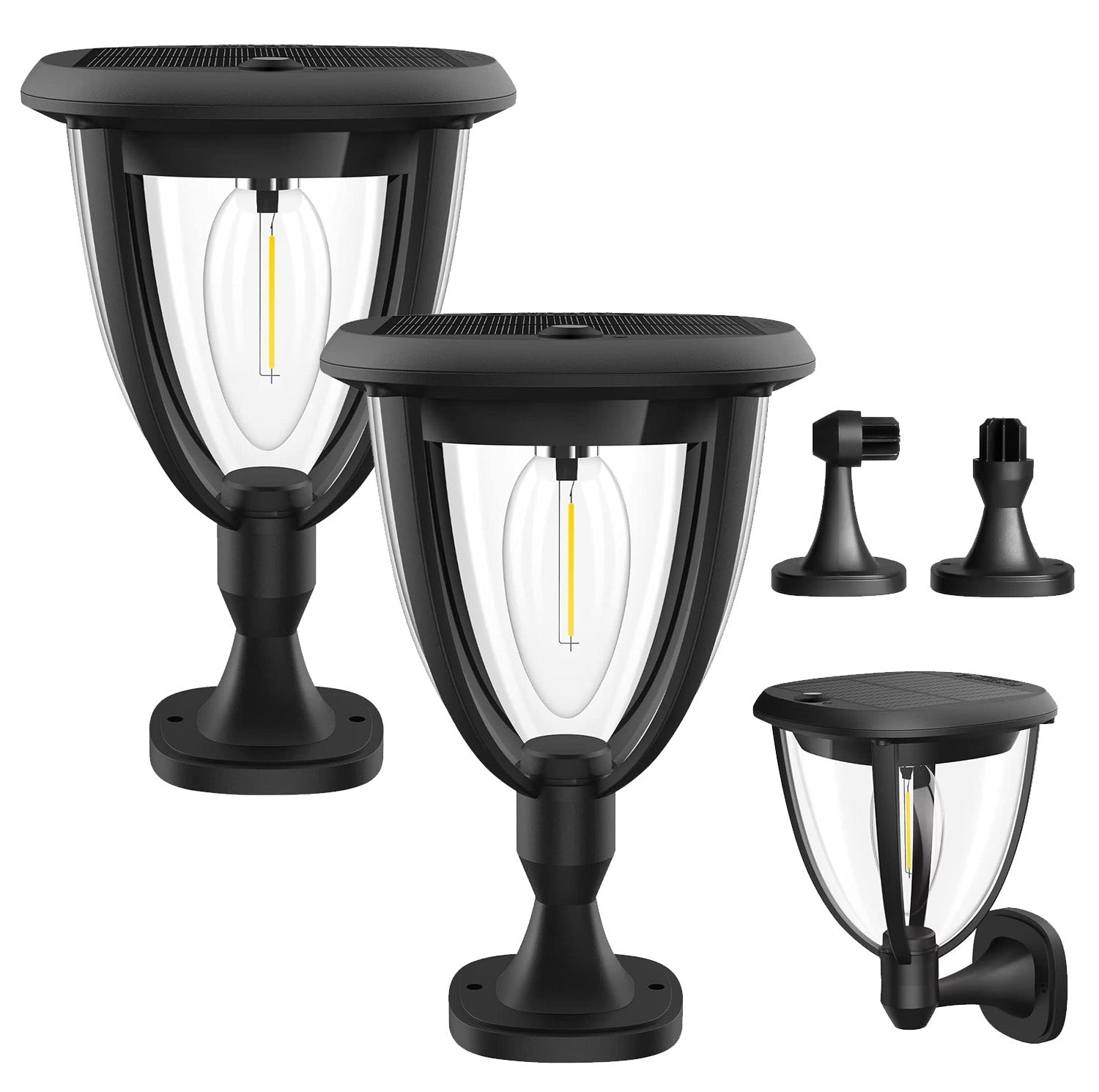 Lampa solara LED 3 in 1, 100 lumeni, lumina calda 2800K, set 2 buc cu accesorii de fixare perete, soclu si tarus