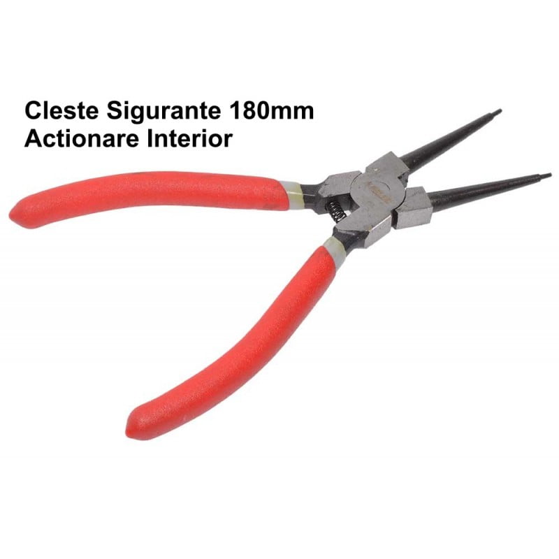 Cleste sigurante 180mm actionare interioara, varfuri drepte, maner cauciuc rosu
