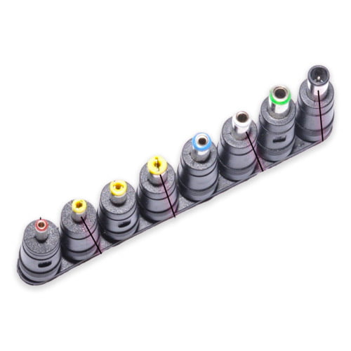 Set 8 adaptoare mufe DC 2.1mm intrare, 8 dimensiuni output, conectori cod culori pe suport