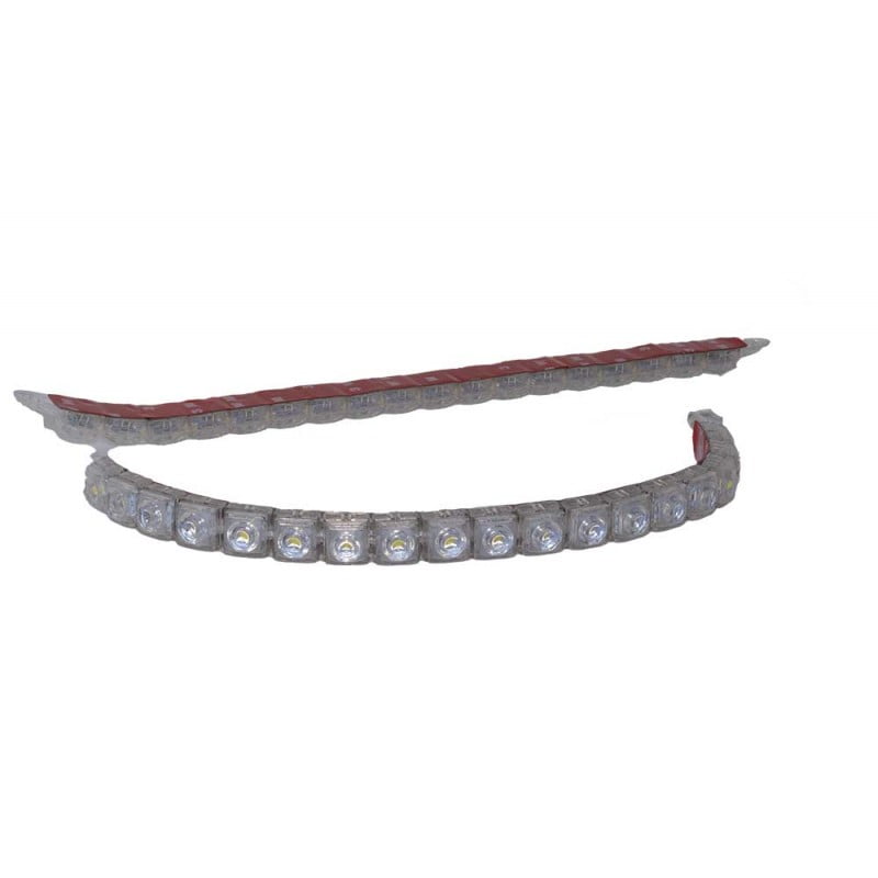 Bara LED DRL flexibila indoita, fata si spate vizibile, banda adeziva rosie 3M pentru montaj rapid