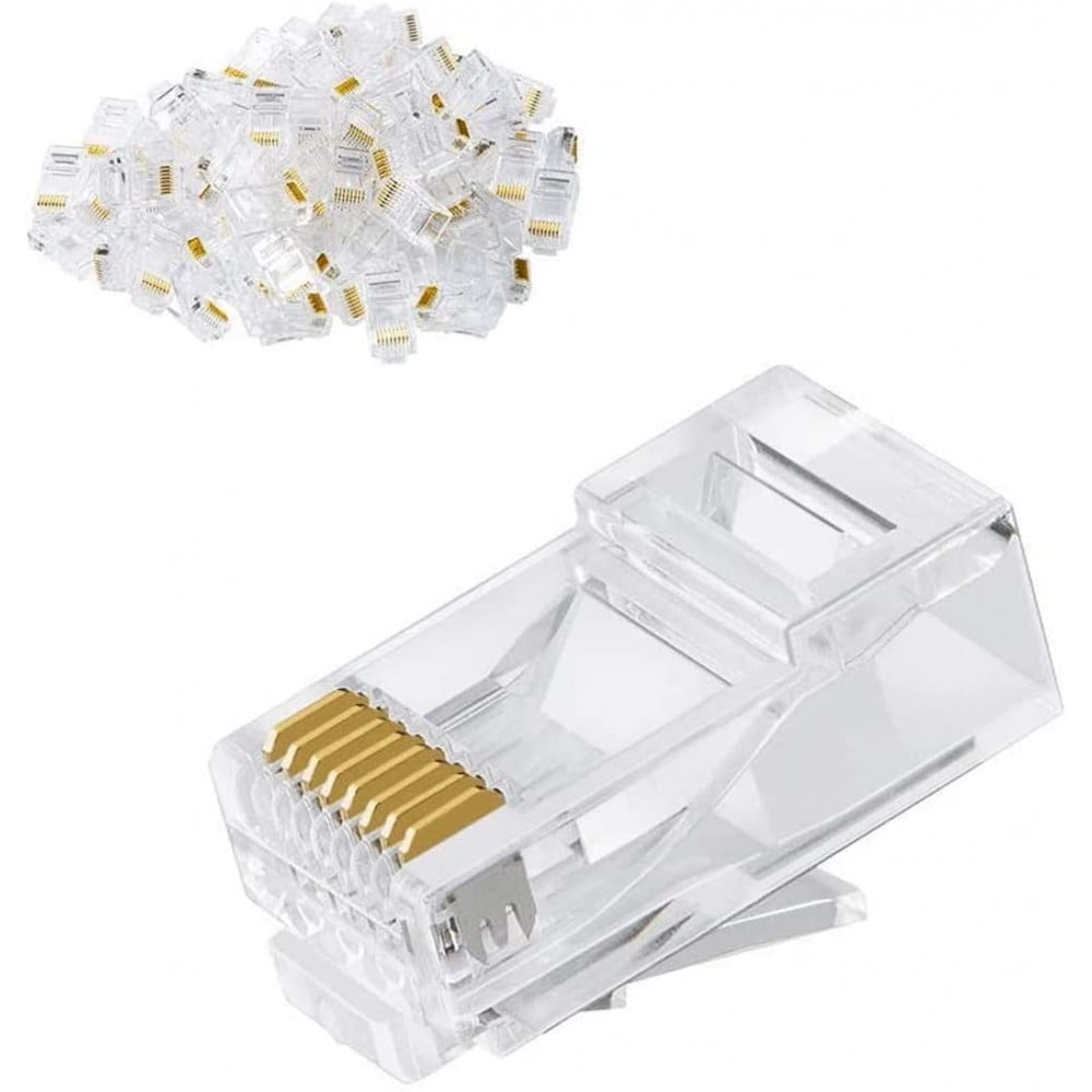 Set 100 mufe RJ45 CAT6 UTP transparente cu contacte placate cu aur si opritor de fixare inclus