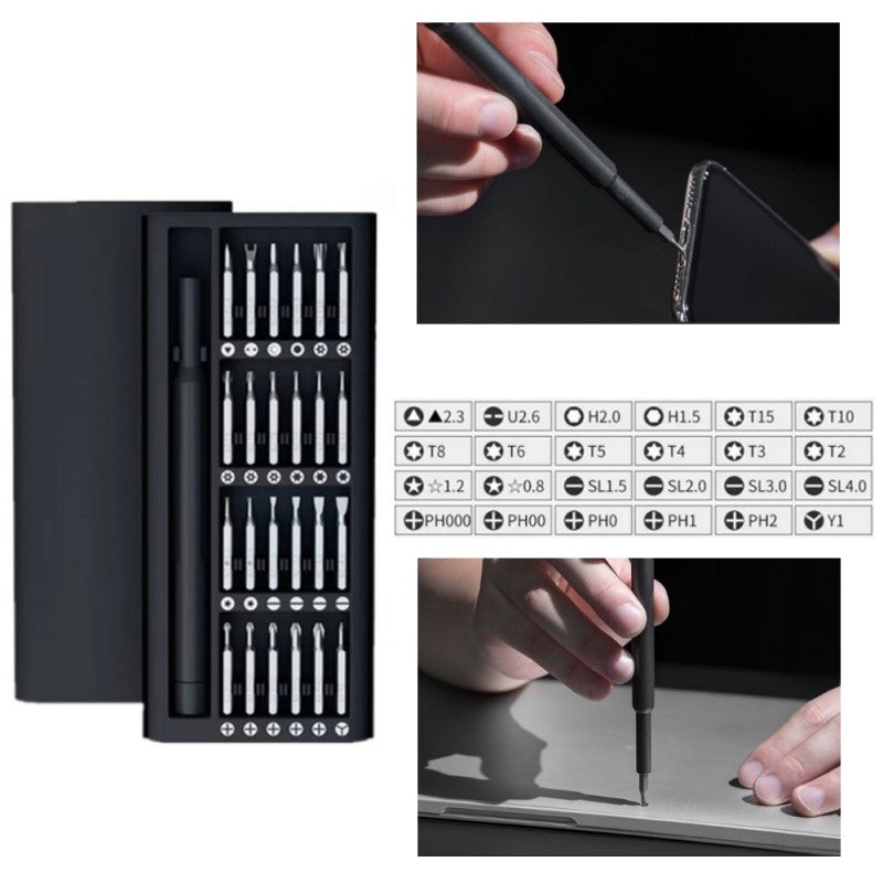 Set surubelnita 24 biti tip PH, Torx, SL, tri-wing, cu lista completa capete si utilizare pe laptop