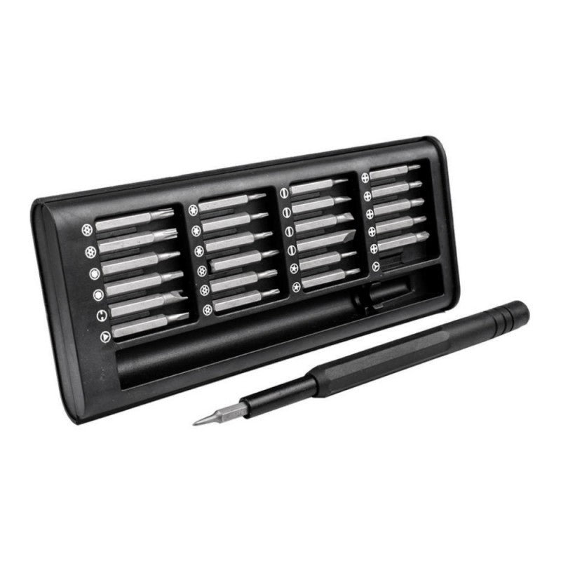 Set surubelnita de precizie 24 biti in cutie neagra, cu maner subtire tip stilou alaturata