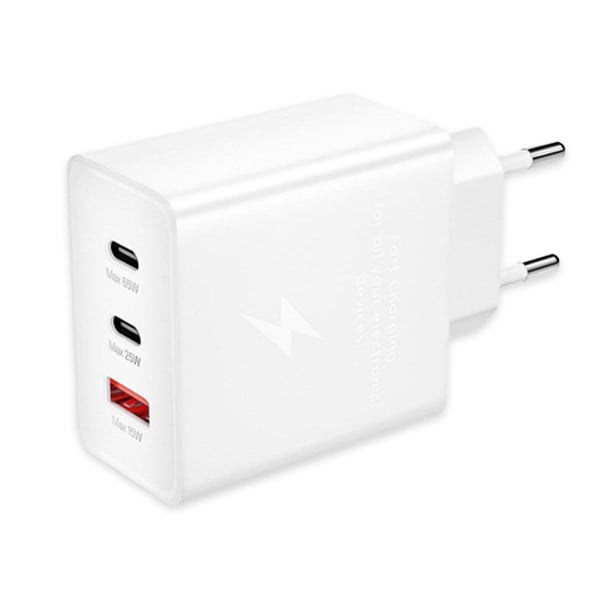 Incarcator rapid GaN 65W cu 2x USB-C PD3.0 si 1x USB-A, alimentator priza 220V, 3 porturi