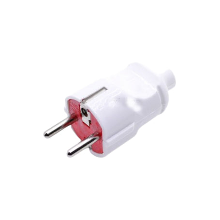 Stecher axial cu impamantare 16A 250V AC, corp alb cu insert rosu, contacte metalice si CP lateral