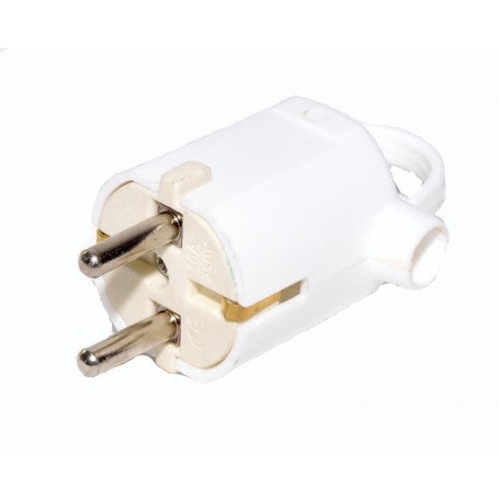 Stecher ceramic cu inel de tragere 16A 250V, contacte alama cu impamantare, carcasa alba