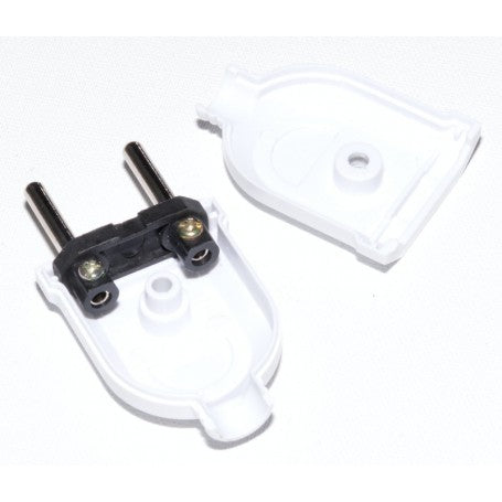 Stecher plat EU alb demontat, interior cu borne surub si capac posterior separat