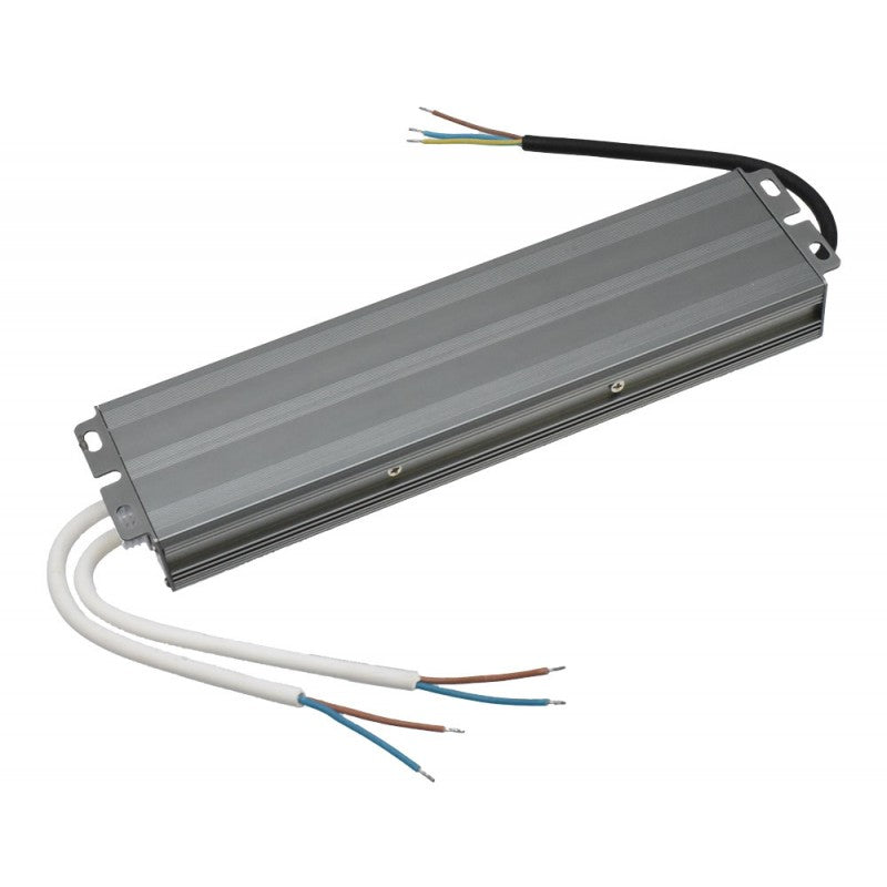 Sursa alimentare waterproof 12V 600W, vedere spate cu cabluri de iesire si orificii de montaj