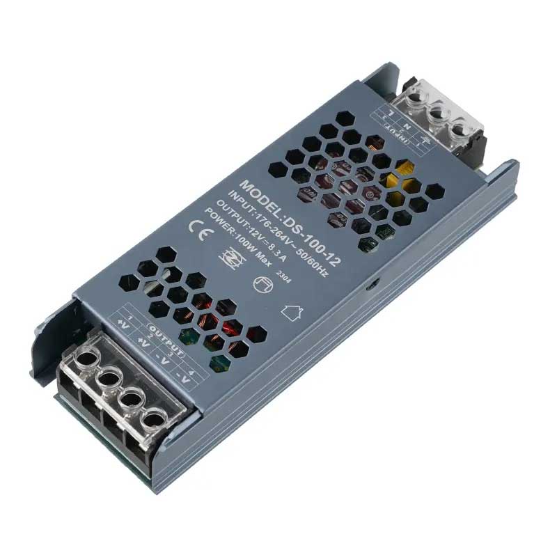 Sursa de alimentare LED 100W 12V slim, iesire 8.3A, carcasa aluminiu cu orificii ventilatie