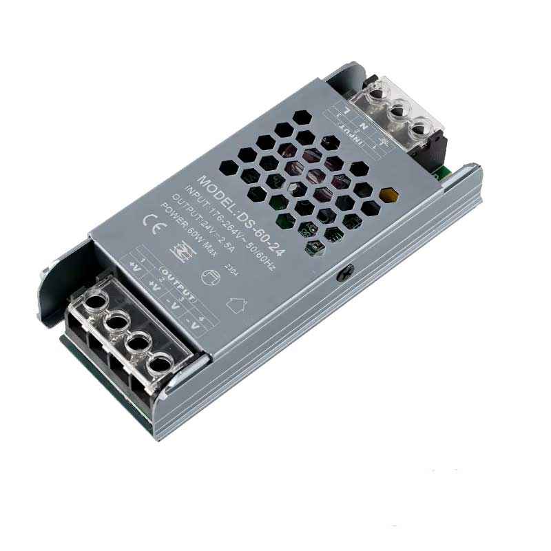 Sursa de alimentare 60W 24V 2.5A, carcasa aluminiu slim, terminale intrare-iesire vizibile, pentru benzi LED