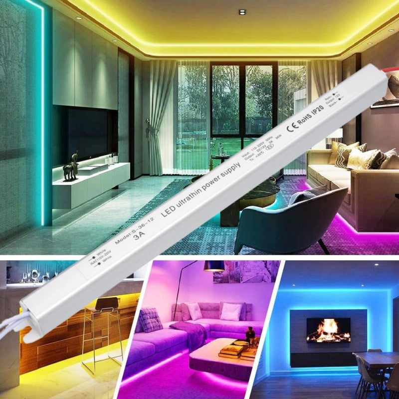 Sursa alimentare ultra slim 36W 12V utilizata pentru iluminat ambiental cu benzi LED in living