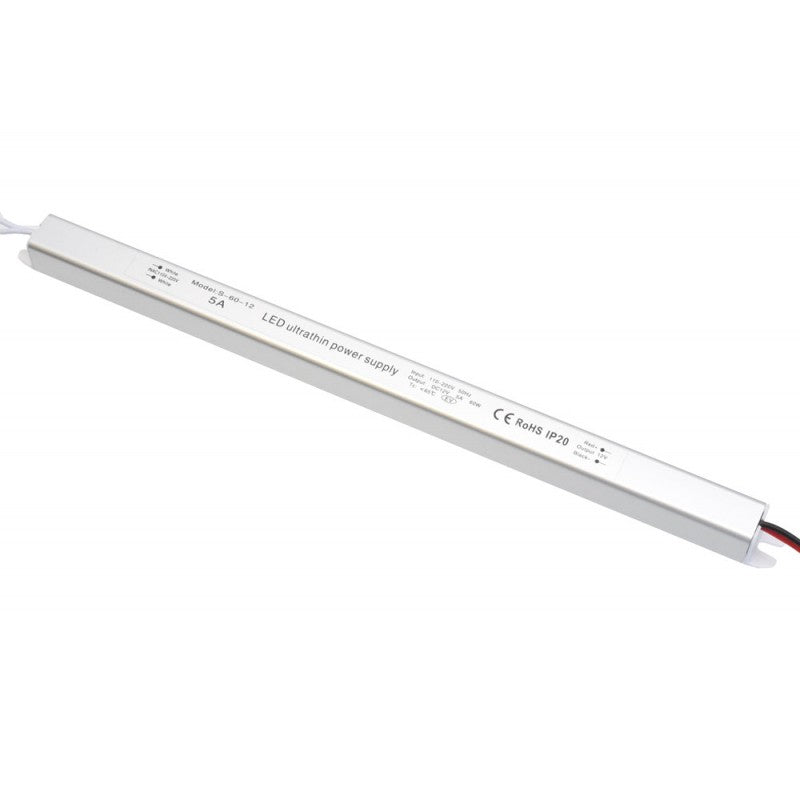Sursa alimentare ultra slim 5A 60W, vedere laterala carcasa aluminiu, certificare RoHS IP20