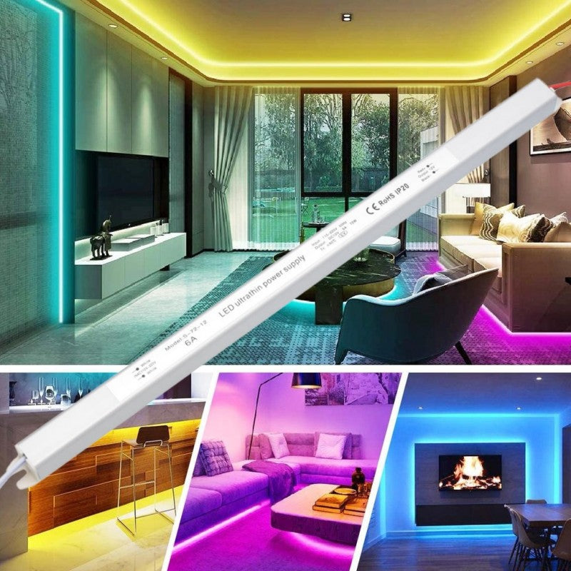 Sursa slim 72W 12V utilizata pentru alimentarea benzilor LED RGB decorative in spatii interioare