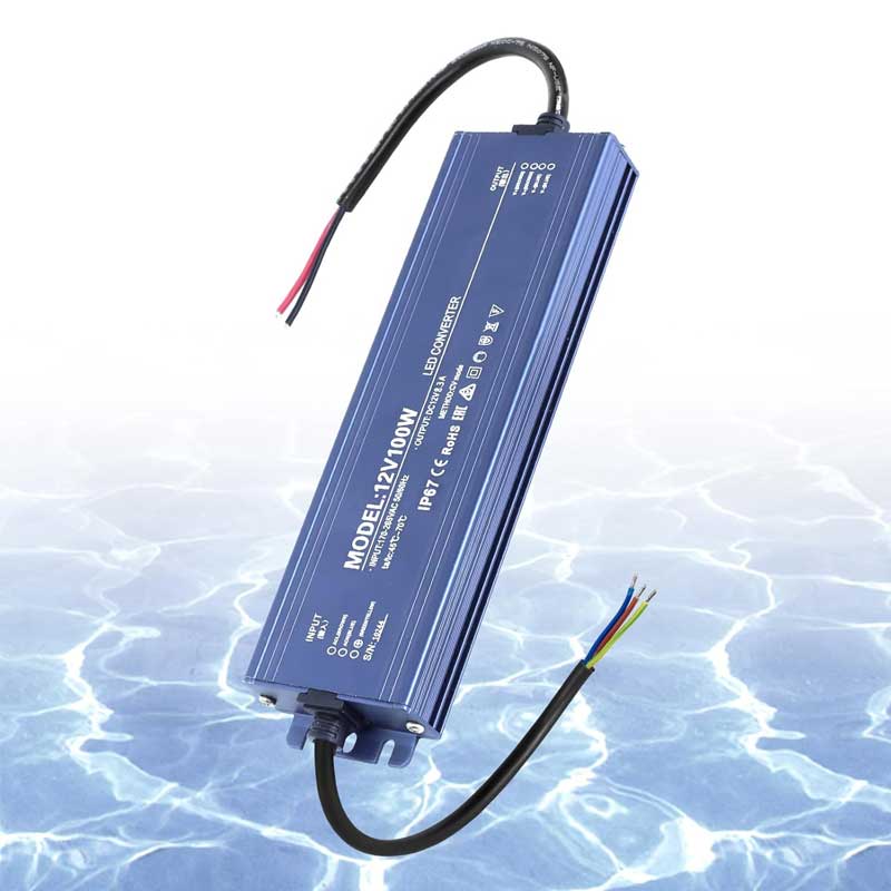 Sursa alimentare LED 12V 100W IP67, rezistenta la umiditate, carcasa albastra din aluminiu