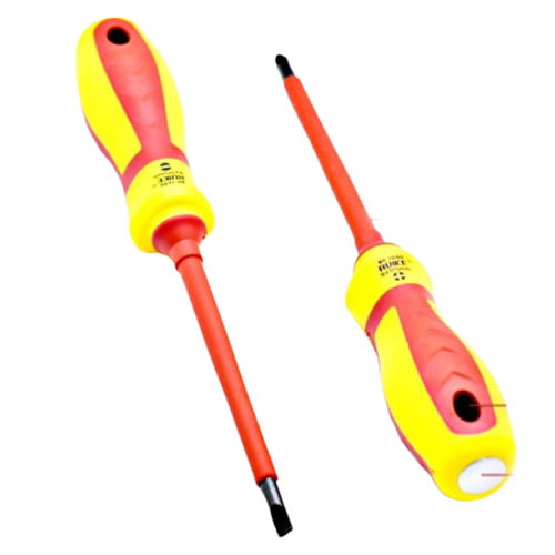 Surubelnita izolata cu LED, varf drept magnetic, maner ergonomic cauciuc galben-rosu, protectie tensiune