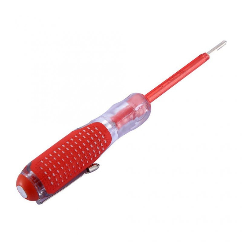 Surubelnita tester tensiune 220V-240V, vedere laterala cu maner transparent si agatator metalic