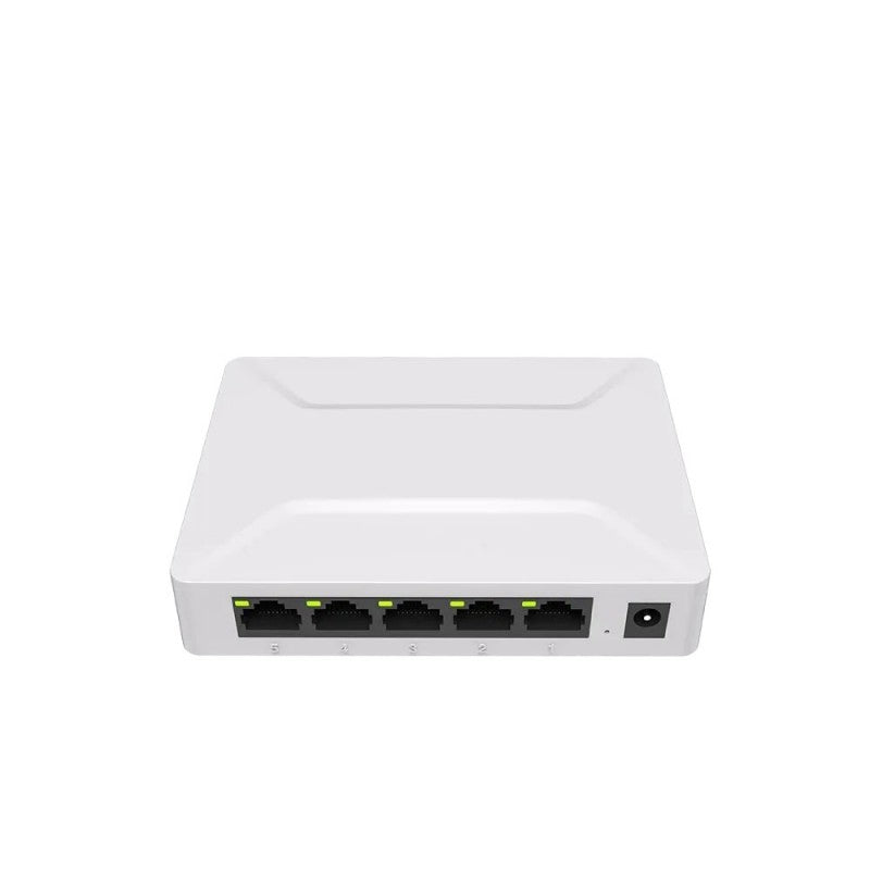 Switch gigabit desktop 5 porturi RJ45 10/100/1000Mbps, carcasa alba compacta, plug and play