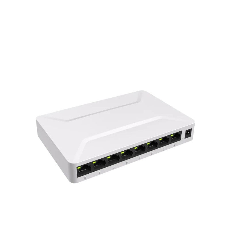 Switch retea desktop 8 porturi Gigabit 10/100/1000Mbps, carcasa alba, LED-uri de stare active, plug-and-play