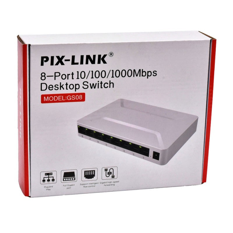 Cutie de ambalaj switch retea desktop 8 porturi 10/100/1000Mbps, plug-and-play