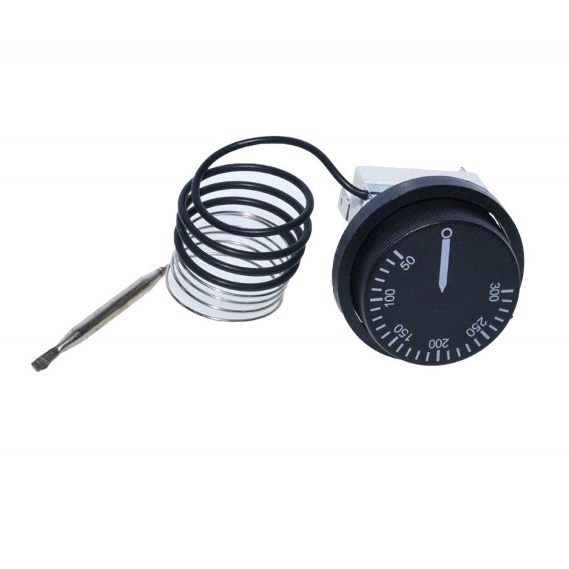 Termostat reglabil cu capilar spiralat din inox, vedere laterala cu sonda