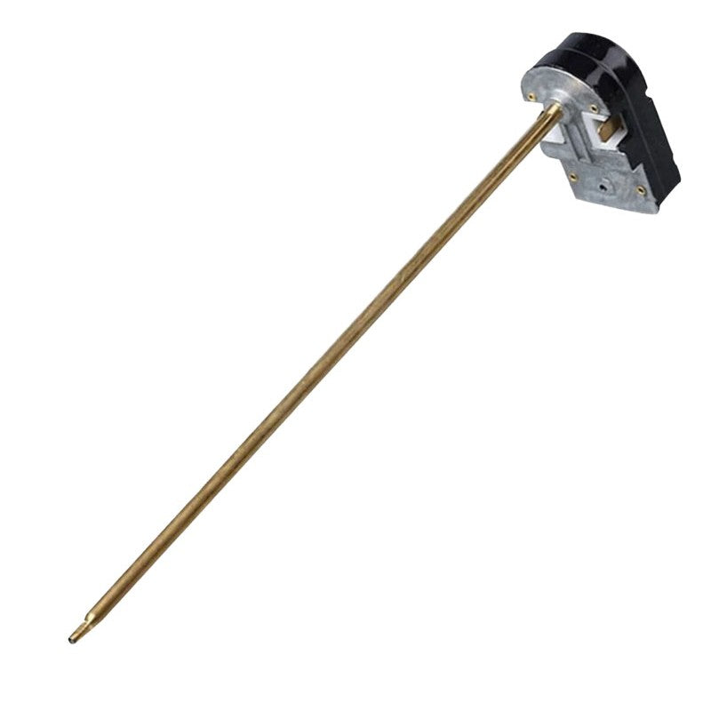 Termostat boiler cu tija lunga din alama, vedere laterala cu corp compact negru