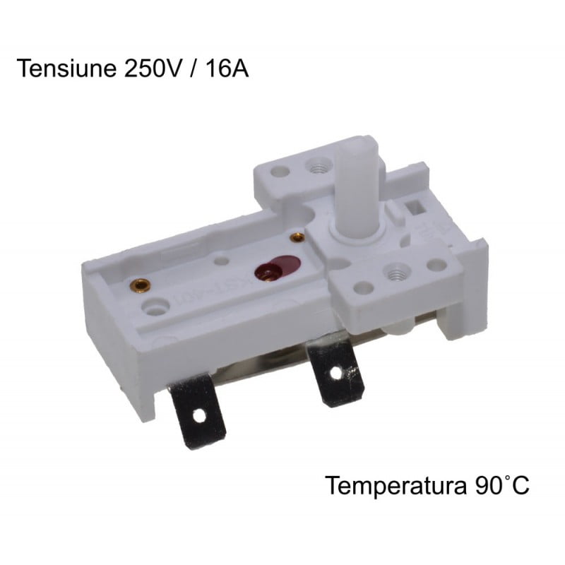 Termostat convector 250V 16A, temperatura lucru 90°C, vedere de ansamblu cu specificatii tehnice