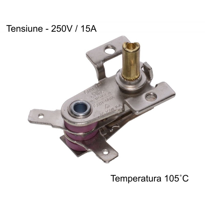 Termostat calorifer 250V 15A temperatura 105 grade, corp metalic nikelat cu ax reglaj alama