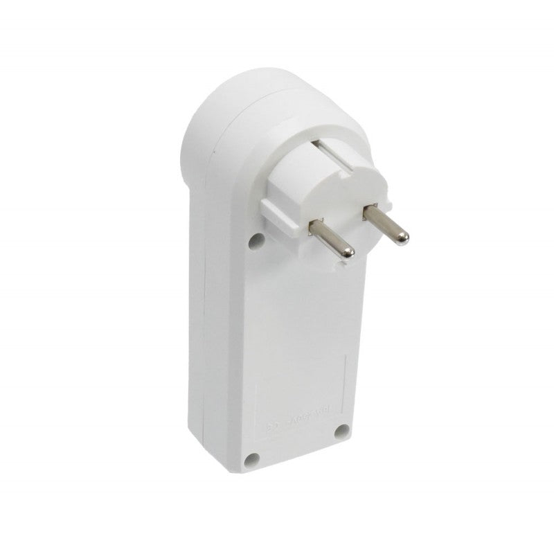 Adaptor stecher cu stifturi metalice Schuko, vedere din spate, compatibil prize standard 16A