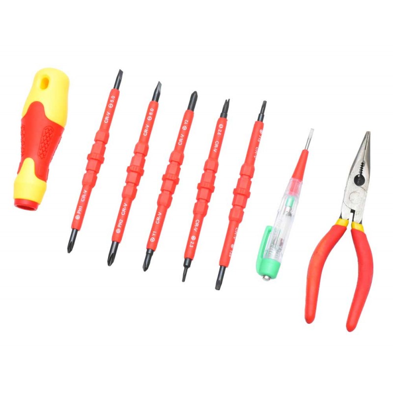 Trusa 12 unelte electrician izolate, surubelnite CR-V, creion tensiune 100V-500V, cleste sfic 170mm