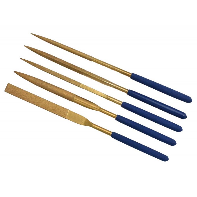 Set 5 pile fine 180mm cu acoperire titan si diamant industrial, manere ergonomice PVC, forme variate