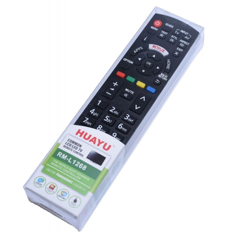 telecomanda universala pentru TV in ambalaj transparent, model LCD/LED, cu butoane colorate si Netflix