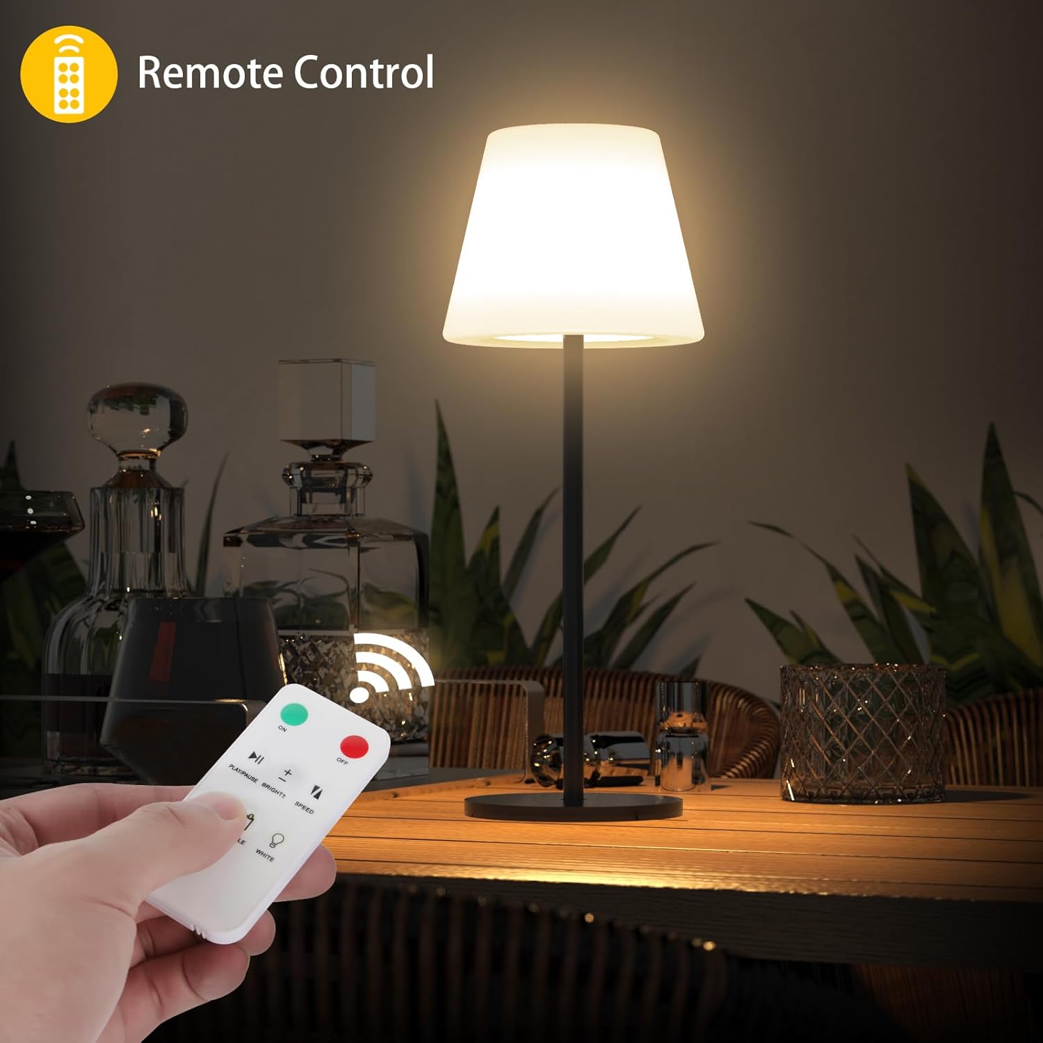 Lampa de masa solara controlata prin telecomanda, reglare luminozitate si culoare de la distanta